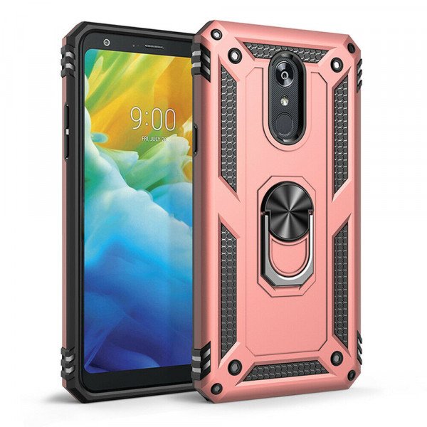 Wholesale LG Stylo 5 Tech Armor Ring Grip Case with Metal Plate (Rose Gold)